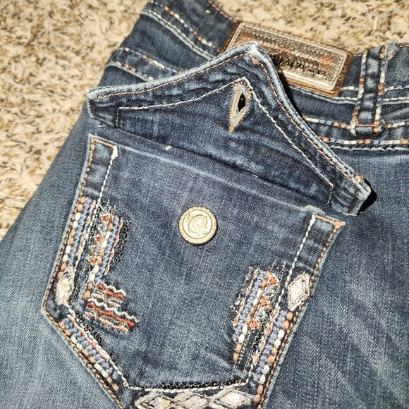 Grace in LA Women’s Bootcut Jeans Size 30 | Thick Stitch Bling Flap Pockets Dark - Picture 5 of 15